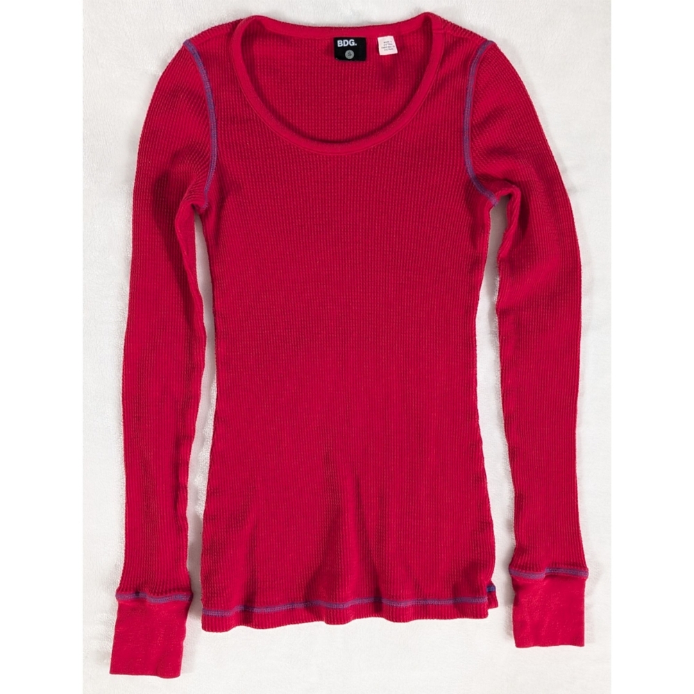❤️ BDG Red Waffle Crewneck Long Sleeve T Shirt Size Small
